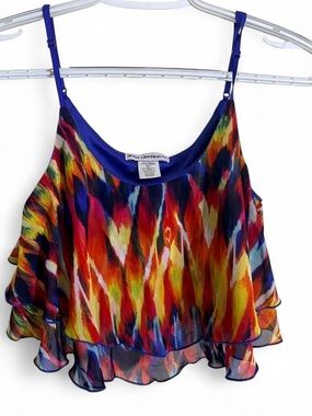 Body Central Multicolor Ruffle Camisole with Blue Trim